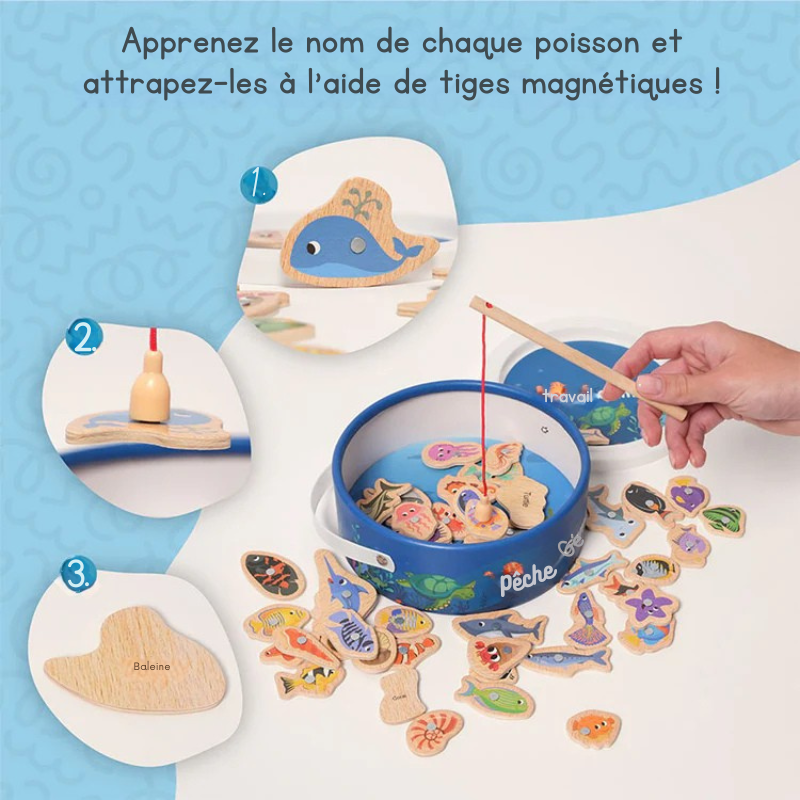 🎣 Jeu de Pêche Montessori en Bois – 1 acheté = 1 offert !